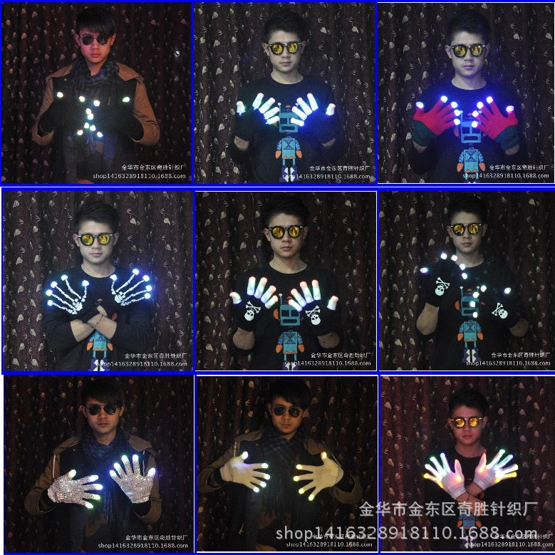 Cross-border dedicado LED noche montar flash guantes drag bar dibar etapa rendimiento color Guantes luminosos