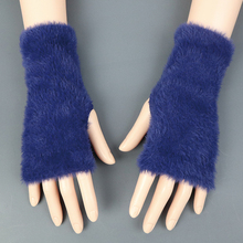 半指毛絨手套女冬保暖加絨針織可愛手襪半截露指觸屏學生防寒護腕