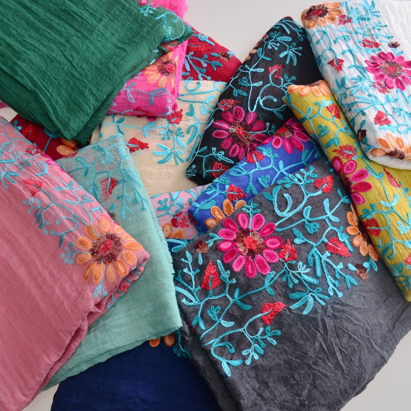 India nepal viaje bufanda de algodón y lino bordado flor lino chal de gran tamaño artístico primavera y otoño bufanda de doble uso