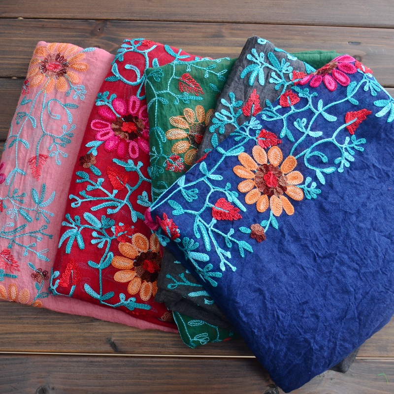 India nepal viaje bufanda de algodón y lino bordado flor lino chal de gran tamaño artístico primavera y otoño bufanda de doble uso