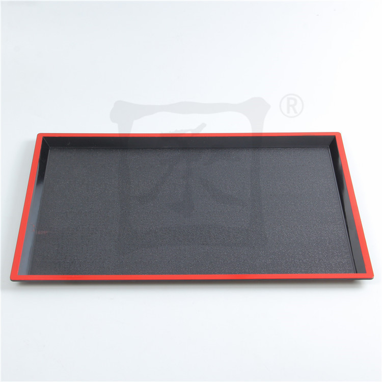 大号日式餐厅塑料托盘黑红色送餐盘