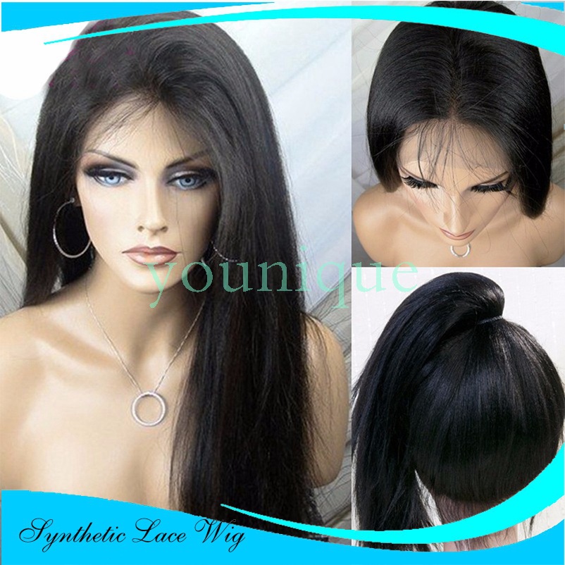Qingdao Chemical Fiber Wig Headgear YAKI Front Lace Hook Wig Spot Long Black Hair