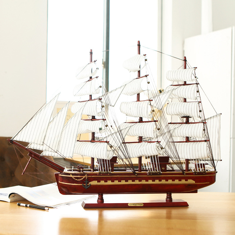 Mediterranean woodworking wooden sailing model creative gift smooth living room decoration 80cm