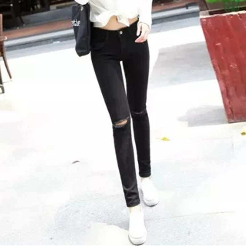 Женские повседневные эластичные брюки-карандаш, рваные джинсы, женские рваные брюки-Джокер до колена, женские летние брюки оптом