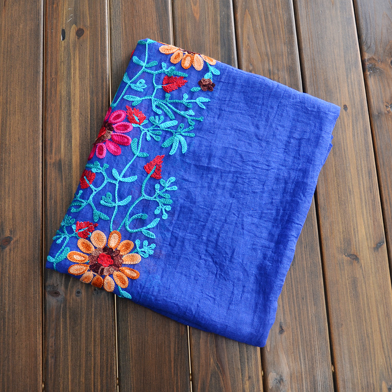 India nepal viaje bufanda de algodón y lino bordado flor lino chal de gran tamaño artístico primavera y otoño bufanda de doble uso