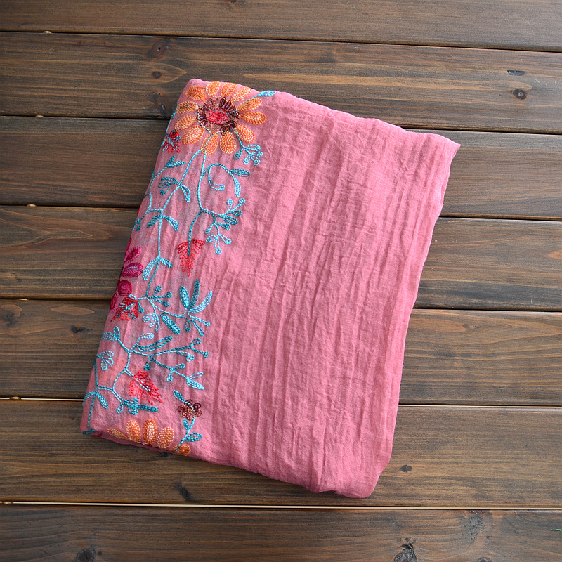 India nepal viaje bufanda de algodón y lino bordado flor lino chal de gran tamaño artístico primavera y otoño bufanda de doble uso