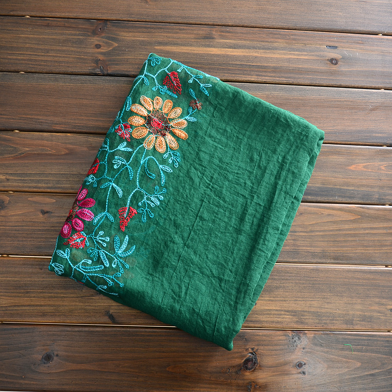 India nepal viaje bufanda de algodón y lino bordado flor lino chal de gran tamaño artístico primavera y otoño bufanda de doble uso