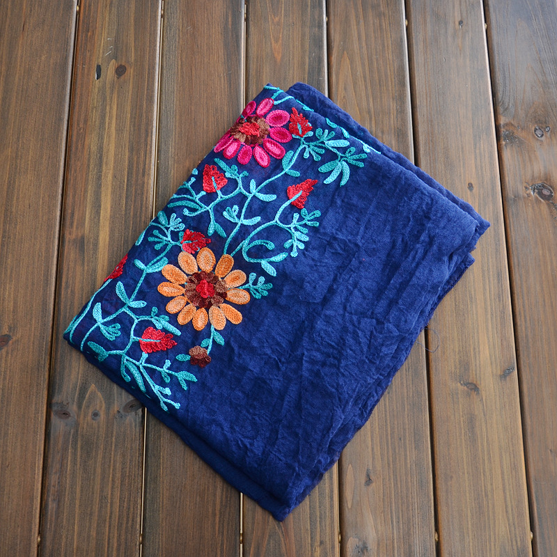 India nepal viaje bufanda de algodón y lino bordado flor lino chal de gran tamaño artístico primavera y otoño bufanda de doble uso