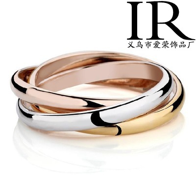Cross-Border Three-Color Couple Ring Rose Gold Color Gold Three-Circle Three-Ring Ring Three-Piece Set Women's Tail Ring Jewelry Hot Sale