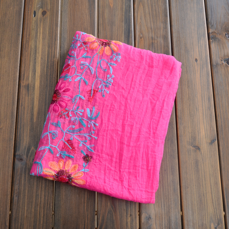 India nepal viaje bufanda de algodón y lino bordado flor lino chal de gran tamaño artístico primavera y otoño bufanda de doble uso