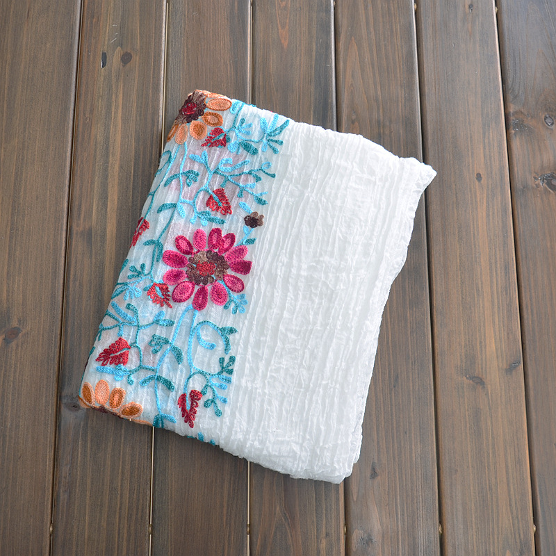 India nepal viaje bufanda de algodón y lino bordado flor lino chal de gran tamaño artístico primavera y otoño bufanda de doble uso