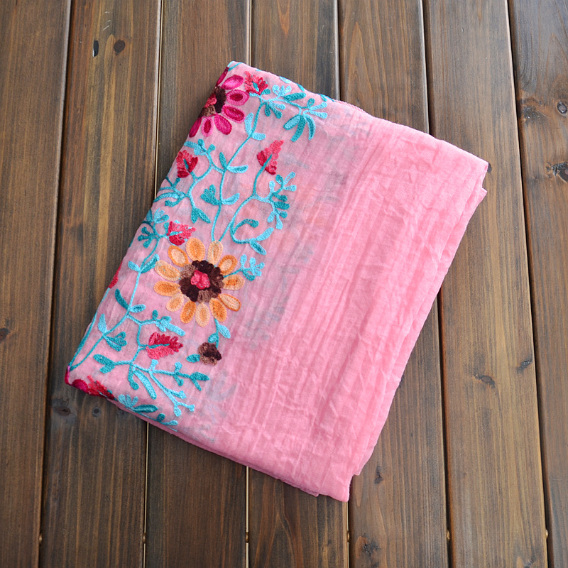 India nepal viaje bufanda de algodón y lino bordado flor lino chal de gran tamaño artístico primavera y otoño bufanda de doble uso