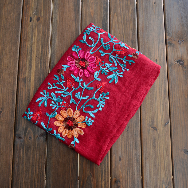 India nepal viaje bufanda de algodón y lino bordado flor lino chal de gran tamaño artístico primavera y otoño bufanda de doble uso