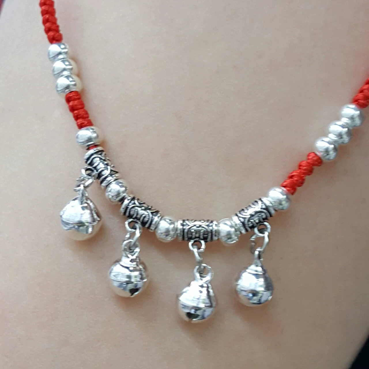 Woven Red Rope Bracelet, Miao/Tibetan Silver Alloy Charms, Ankle & Wrist, Multiple Styles