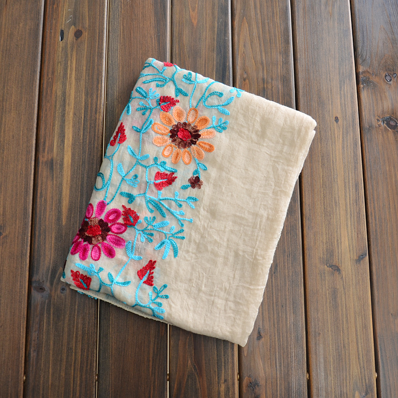 India nepal viaje bufanda de algodón y lino bordado flor lino chal de gran tamaño artístico primavera y otoño bufanda de doble uso