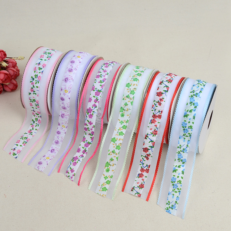 韩版彩色网纱丝带玫瑰花涤纶压花带服装辅料礼品包装带厂家直供