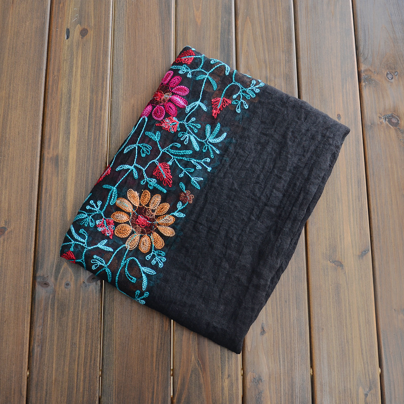 India nepal viaje bufanda de algodón y lino bordado flor lino chal de gran tamaño artístico primavera y otoño bufanda de doble uso