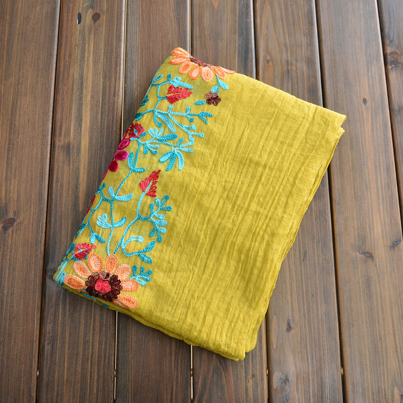 India nepal viaje bufanda de algodón y lino bordado flor lino chal de gran tamaño artístico primavera y otoño bufanda de doble uso