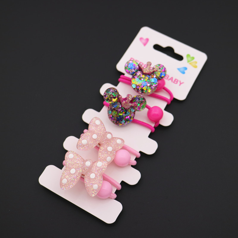 Dibujos animados Glitter corona Minnie arco traje niños bebé pelo lazo accesorios pelo cuerda banda de goma cuerda de pelo