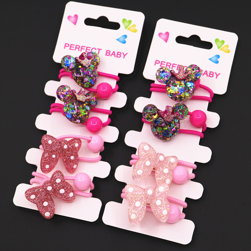 Dibujos animados Glitter corona Minnie arco traje niños bebé pelo lazo accesorios pelo cuerda banda de goma cuerda de pelo