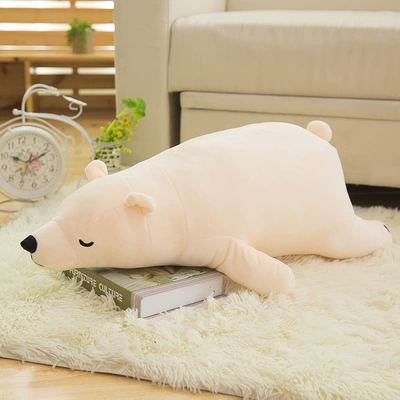 Cross-border Foreign Trade Plush Toy Pillow Bear Polar Bear Doll Cartoon Cute Lying Bear Long Pillow Plush Toy (Oyuncaq yastıqlar) - white-30-cm-015