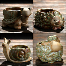 新款动物花盆 zakka陶瓷工艺品小乌龟 小蜗牛 小刺猬窑变多肉花盆