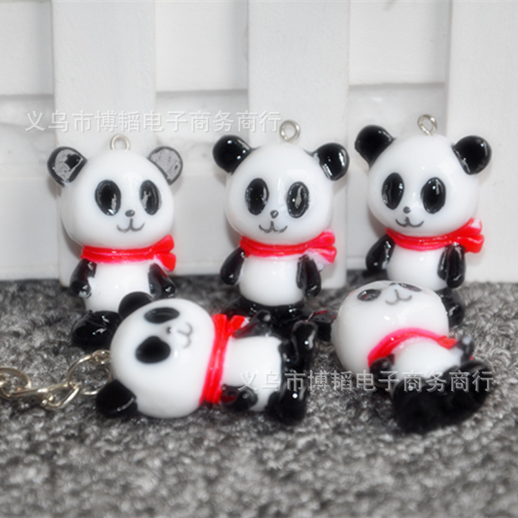 创意熊猫钥匙扣挂件 树脂熊猫公仔包包挂饰 2元店货源精品店礼品