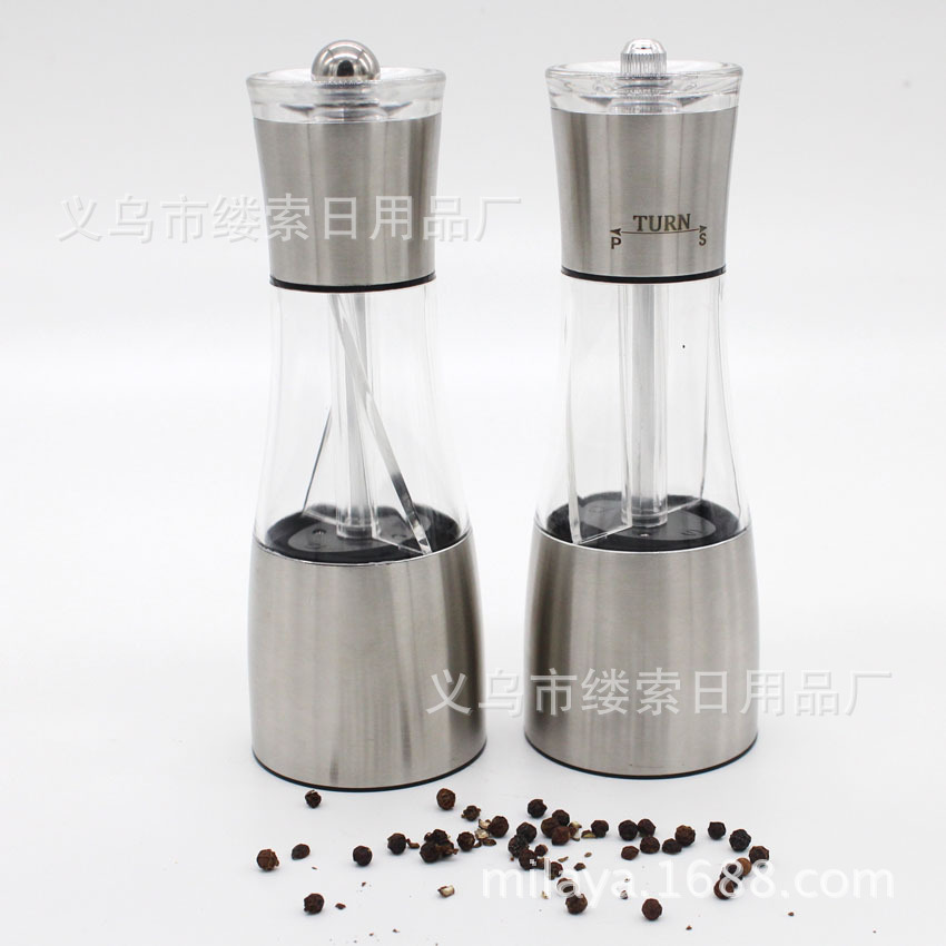 De doble propósito manual de acero inoxidable acrílico molinillo de pimienta manual herramienta de molienda de espesor ajustable molino de pimienta