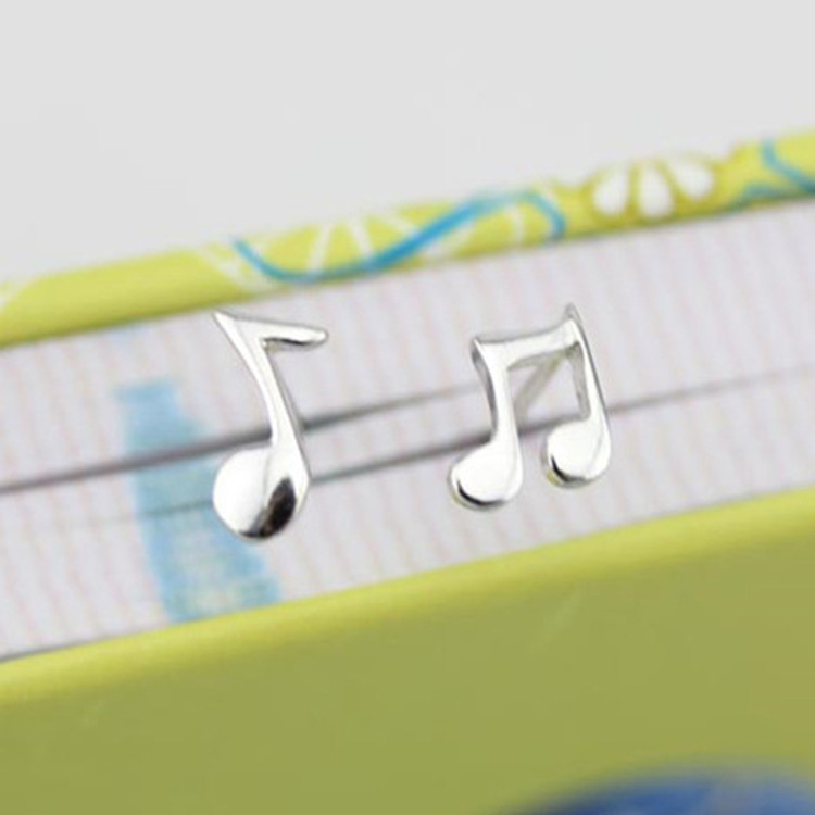 音乐精灵 925银针耳钉 可爱音符耳钉 韩版个性纯银耳饰品女