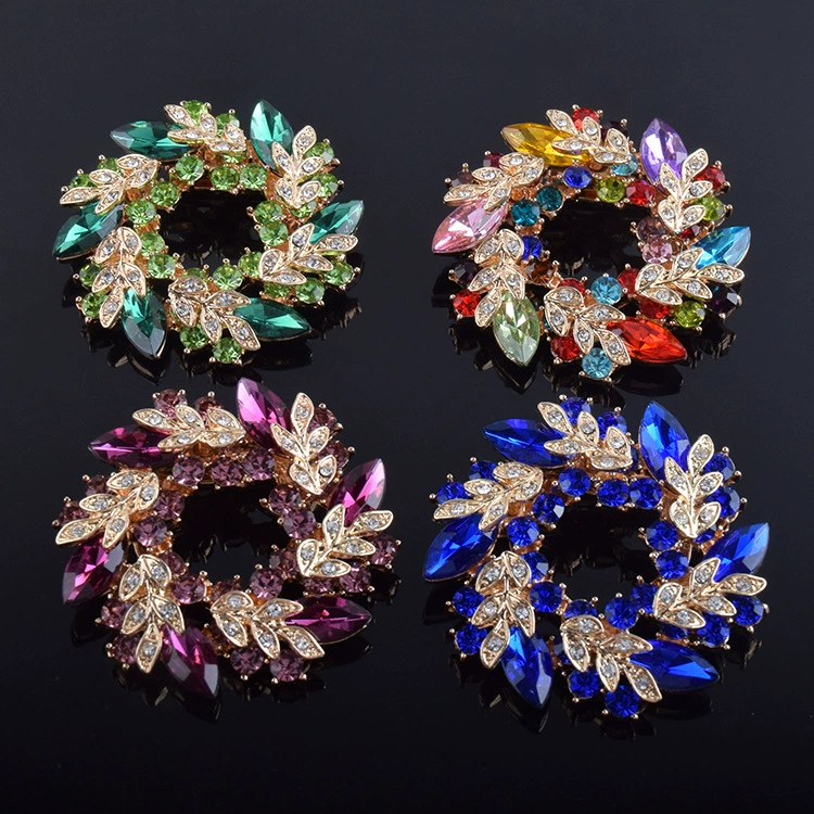 Brooch pin, light‑luxury crystal wreath, multicolor and K9 crystal options