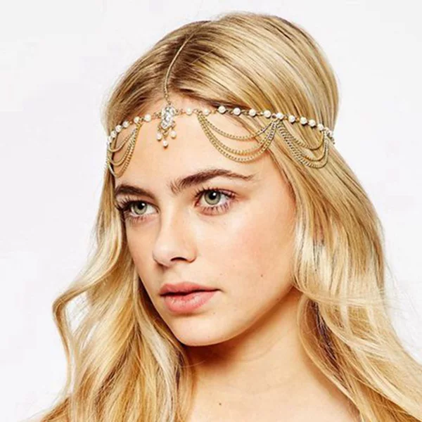 European and American Cross-Border Style Headwear, Fashionable Handmade Pearl Tassel Headband Hair Accessories