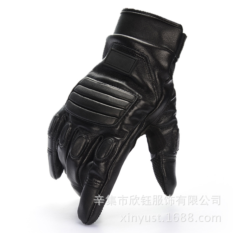Genuine Leather Half-Finger Gloves Outdoor Sports Riding Training Warm-Keeping Velvet Gloves Sheepskin Tactical Training Full-Finger Gloves
