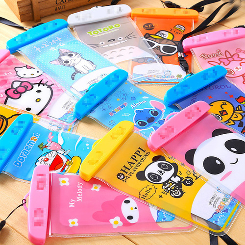 Cute cartoon outdoor rafting and diving mobile phone waterproof bag, night swimming touch screen luminous waterproof bag wholesale