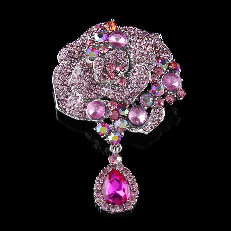 New European and American big-name Diamond Flower diamond alloy brooch high-grade water drop pendant corsage clothing wholesale