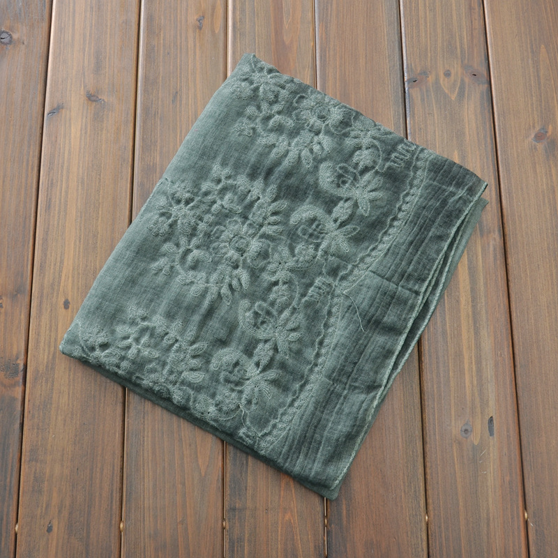 2023 nuevo retro de encaje bordado algodón y lino bufanda Yunnan fotografía viajes protector solar gran tamaño chal