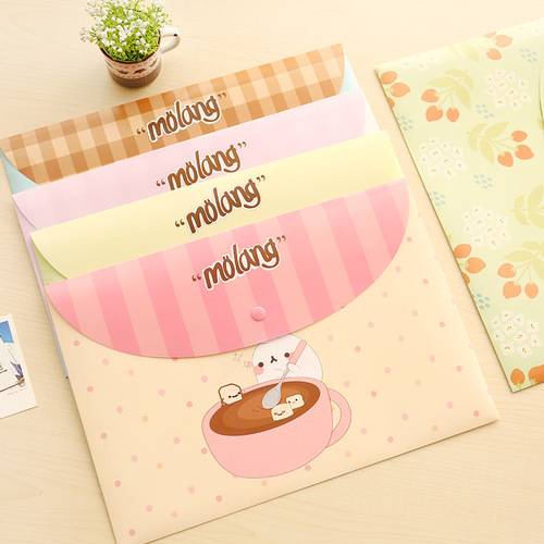 Cartoon horizontal file bag A4 snap button information bag file bag PP waterproof storage bag office supplies wholesale