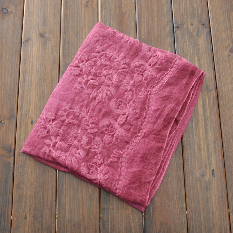 2023 nuevo retro de encaje bordado algodón y lino bufanda Yunnan fotografía viajes protector solar gran tamaño chal