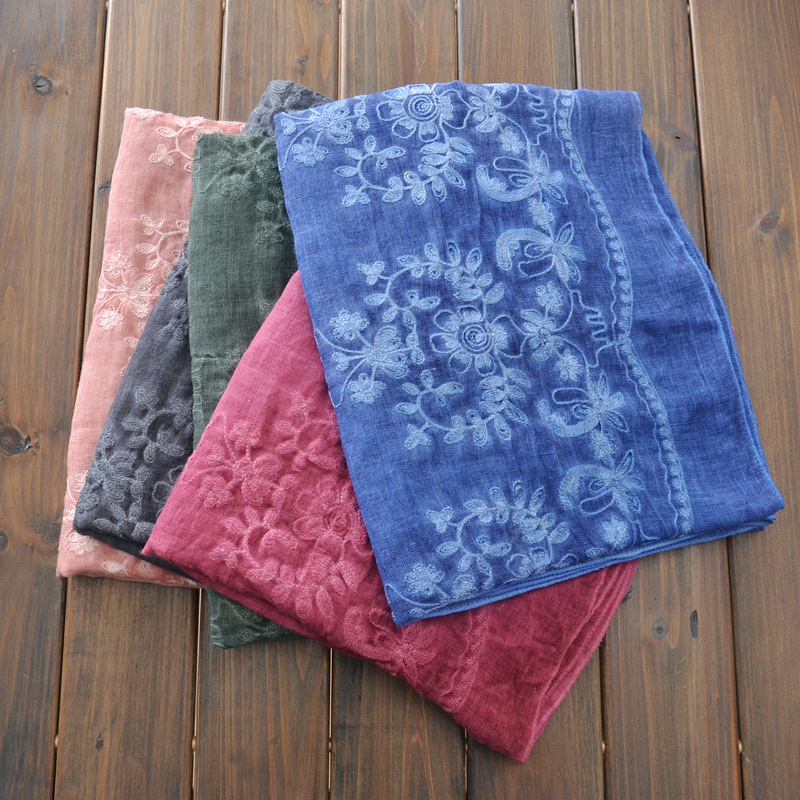 2023 nuevo retro de encaje bordado algodón y lino bufanda Yunnan fotografía viajes protector solar gran tamaño chal