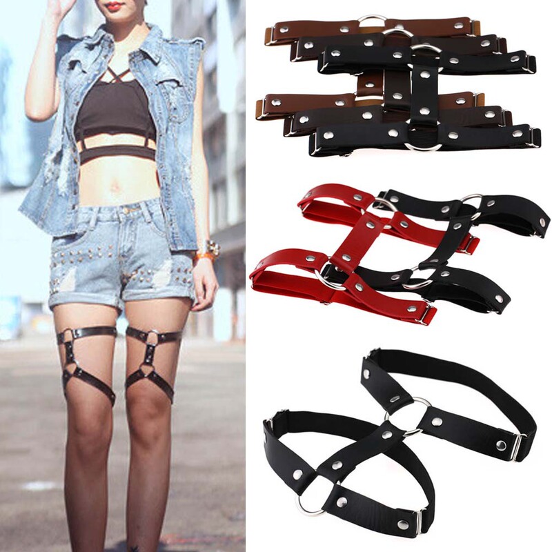 Harajuku Gothic Punk Street Nightclub Sexy Tough Girl Loves Leather Round Thigh Ring Anklet Double Row Garter Belt