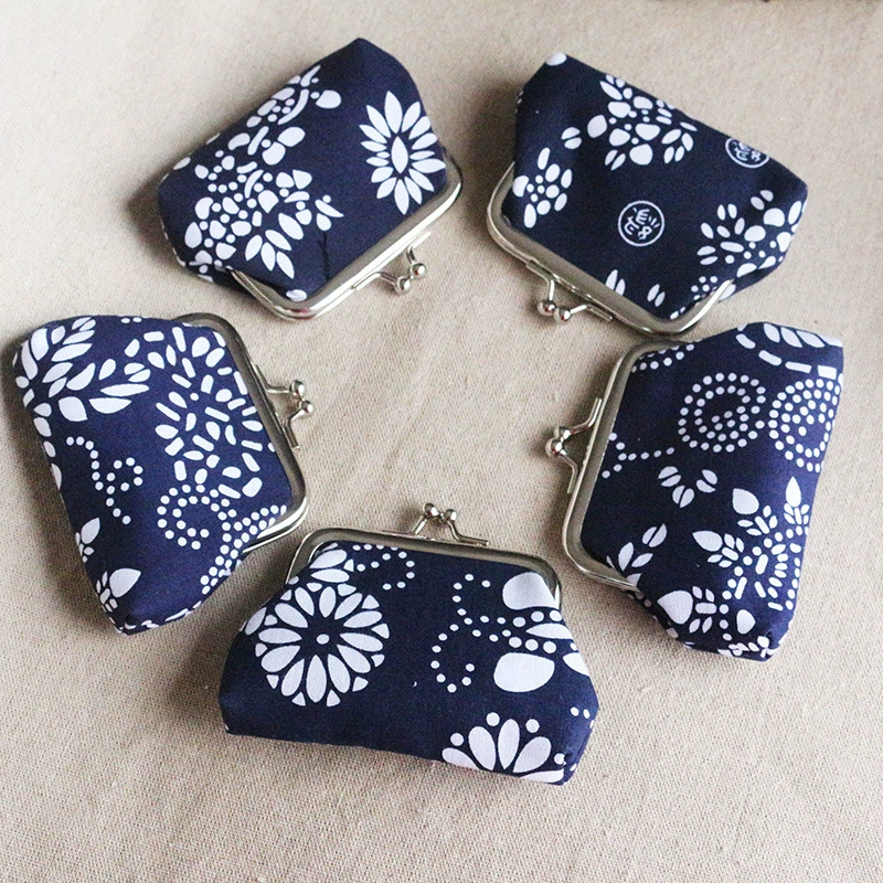Винтаж этнический стиль синий набивной ткани мини пряжка Портмоне монета мешок дамы Иу небольшой кошелек оптом в наличии