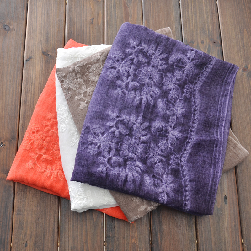 2023 nuevo retro de encaje bordado algodón y lino bufanda Yunnan fotografía viajes protector solar gran tamaño chal