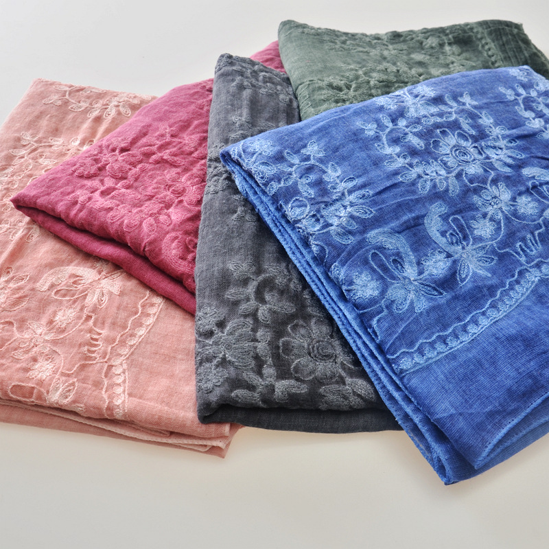 2023 nuevo retro de encaje bordado algodón y lino bufanda Yunnan fotografía viajes protector solar gran tamaño chal