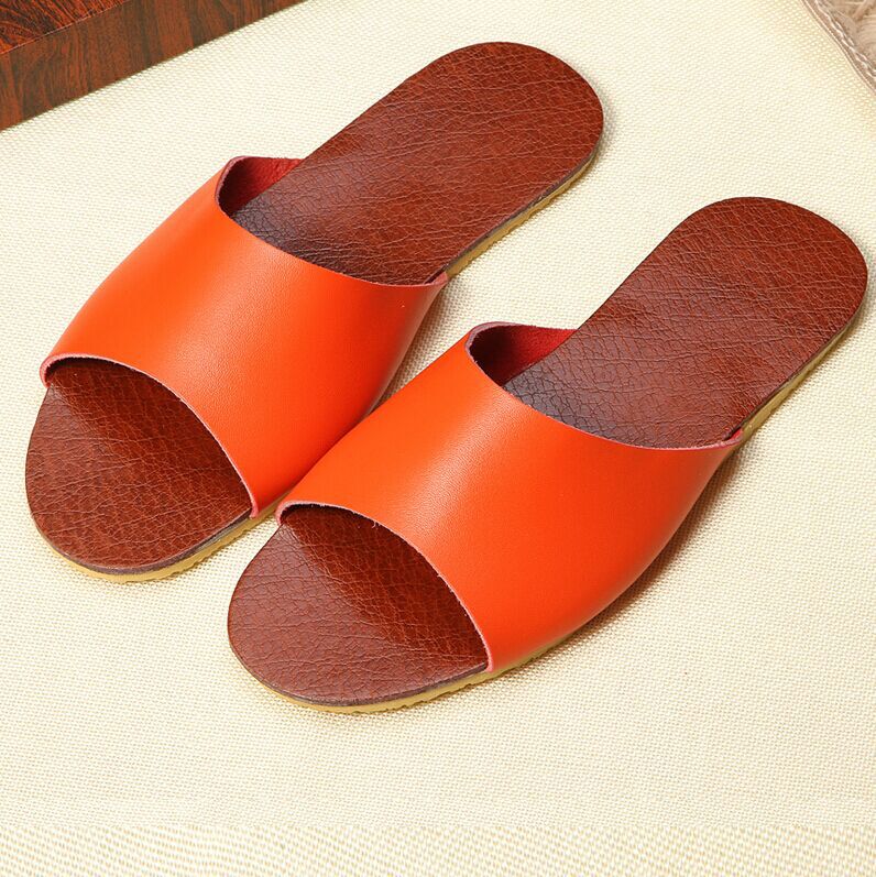 Couple sandals summer men's and women's indoor floor non-slip home fur slippers wholesale genuine leather home shoes