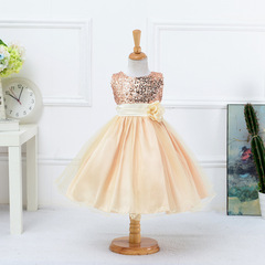 Cross-border children's sparkling dress with large flowers at the waist, long puff skirt children's dress, drop shipping one piece