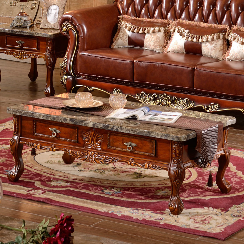 European-style solid wood long tea table 1.5 m American-style solid wood marble tea table living room matching sofa tea table special offer European-style solid wood long tea table 1.5 m American-style solid wood marble tea table living room matching sofa tea table special offer