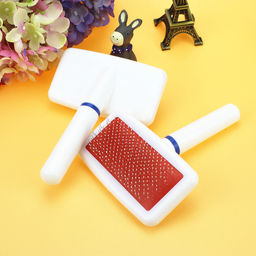 Manufacturer wholesale white plastic handle pet comb air bag dog comb cat needle comb with protective point hair removal comb