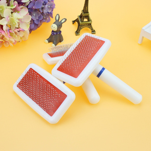 Manufacturer wholesale white plastic handle pet comb air bag dog comb cat needle comb with protective point hair removal comb