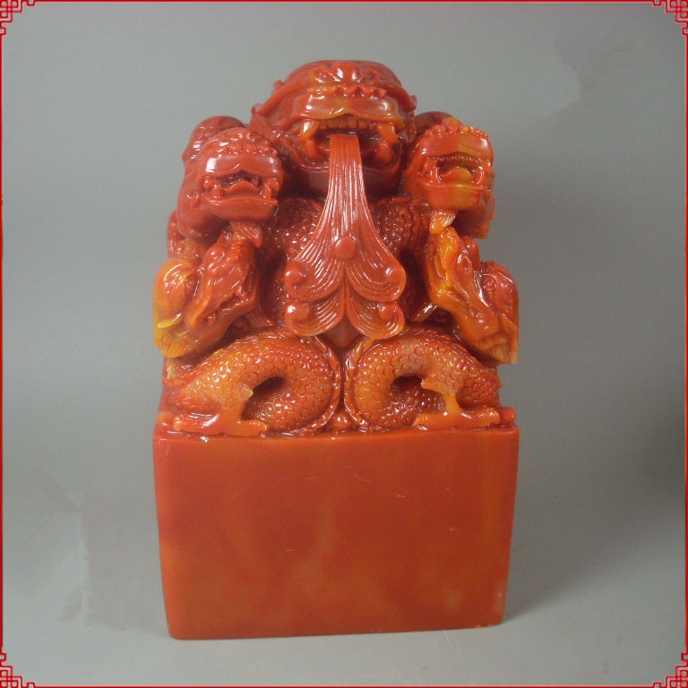 红仿古寿山印章石九龙玉玺摆件礼品玉石会销私域直播礼品供应链体