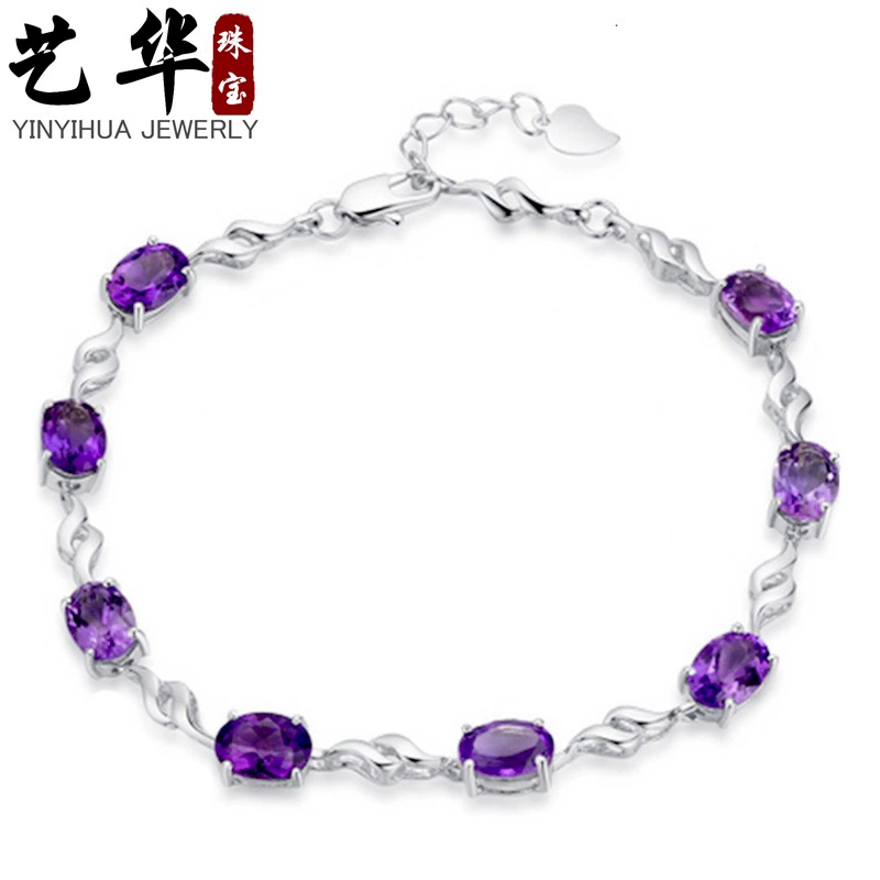 아 Silver органический кристальный браслет с аметистом