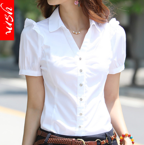 Summer V Neck Professional Shirt Women's Formal Short-Sleeved Shirt Professional Workwear Korean Style White-Collar Work Clothes White Shirt